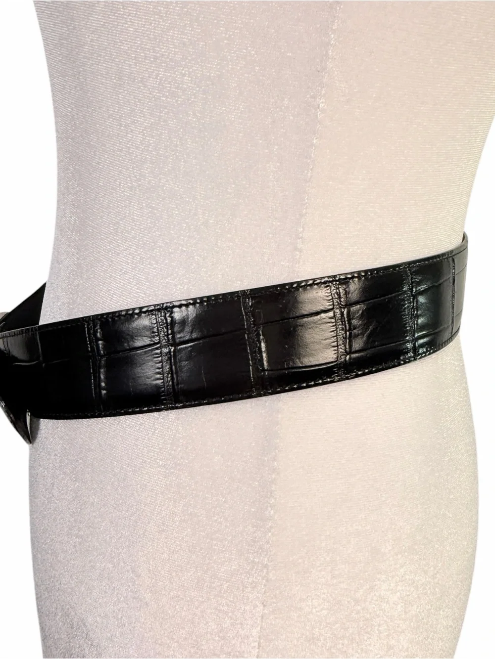 Brighton Black Croc Embossed Leather Belt Silver Heart Charm Buckle Size 30